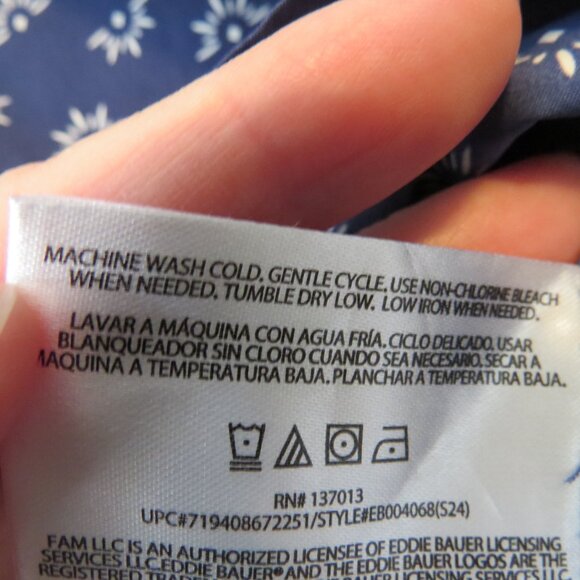 Eddie Bauer Navy & White Short Sleeve Button Up Sun Sunset Sunrise Print Top XXL - Picture 5 of 10